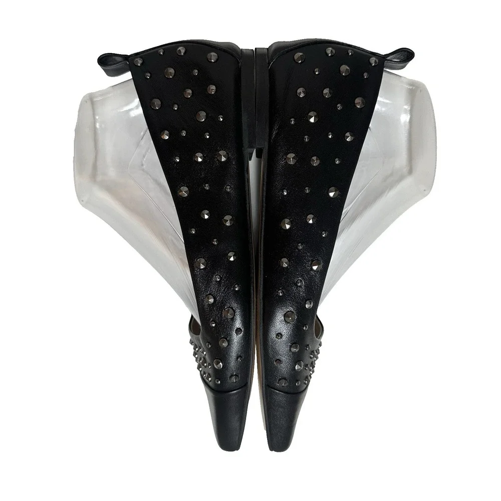 Saint & Sofia Women's US 8 EU 39 Black Gunmetal Studded Leather‎ Ballet Flats